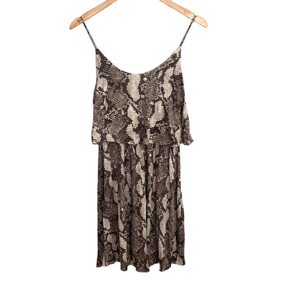 H&M Snakeskin Print Flounce Dress Tiered Layered Jersey Knit S Small Sleeveless - Picture 2 of 9